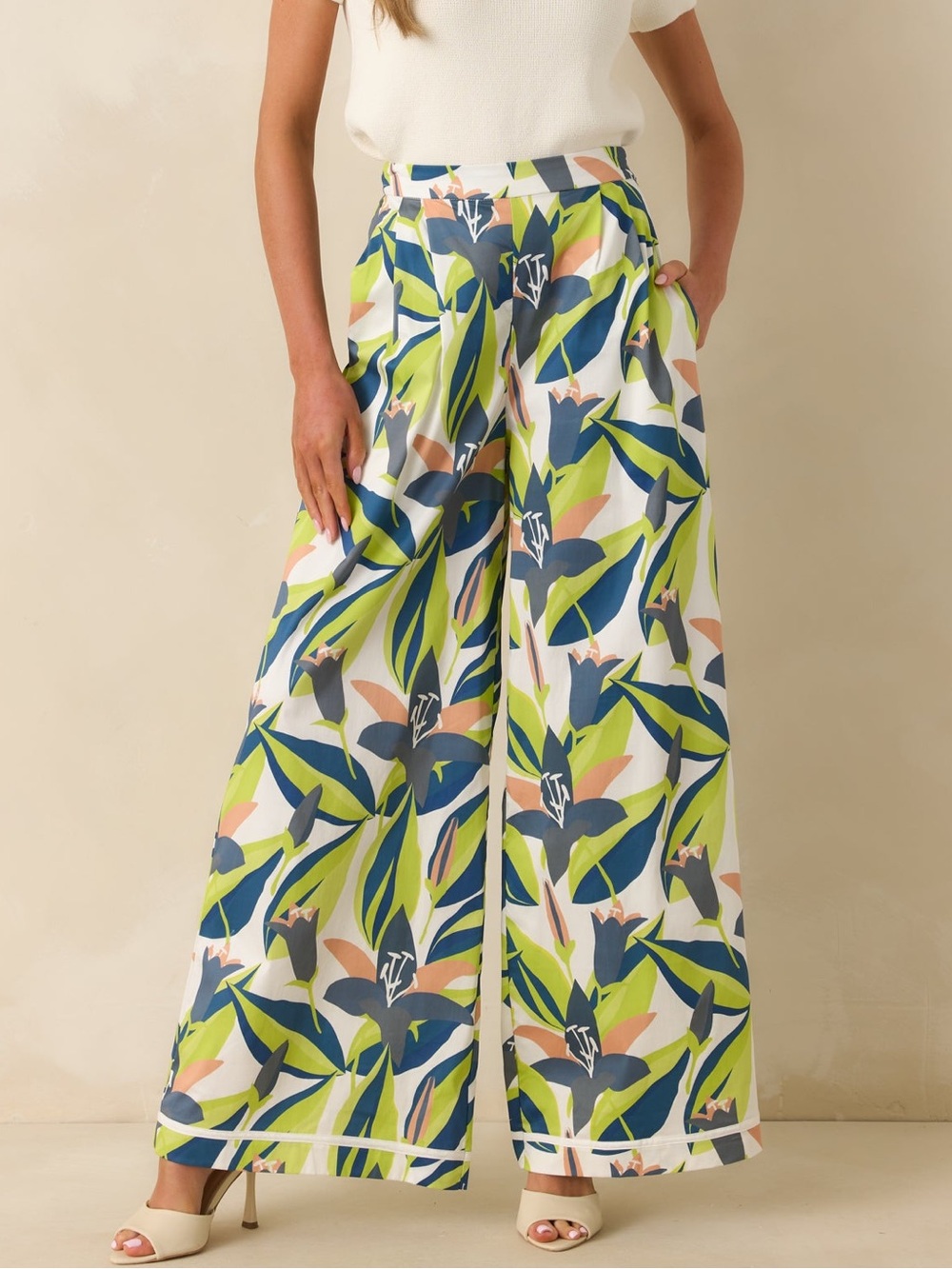 NWT | Prosperina Wide-Leg Cotton Floral Print Palazzo Pants Size S